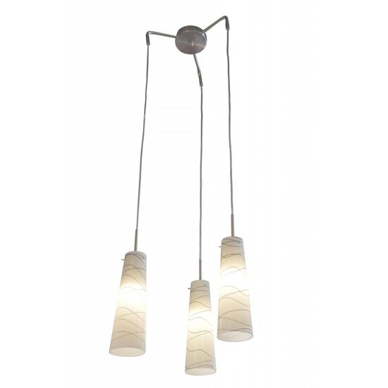 Fantasia Gylia pendant light in glass with white motif, 3x E27 (bulbs excl.), 380mm diameter, 1000mm height, IP20