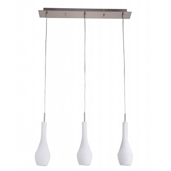 Fantasia Botelo hanglamp met glazen flessenkap in mat nikkel/melkwit, 3x E27 fitting, 600 mm lang, 1200 mm hoog, IP20