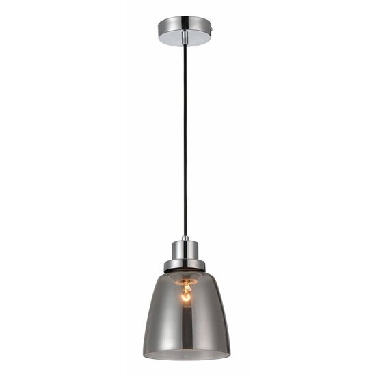 Fantasia Nali pendant lamp, smoked glass, E27 fitting, 200mm diameter, 1200mm height, chrome