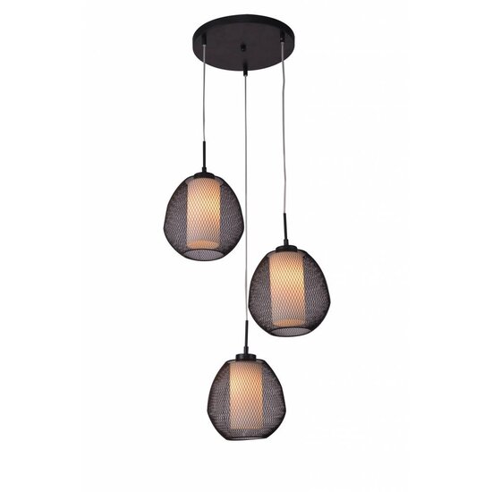 Fantasia Lunki hanglamp, peervormige glazen kappen zwart-wit, E27x3, diameter 470mm, hoogte 1200mm