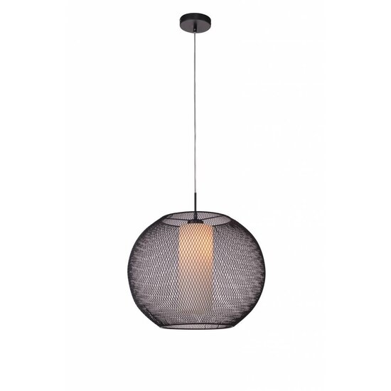 Fantasia Lunki hanglamp bol zwart-wit, E27 fitting, diameter 500mm, hoogte 1200mm, staal en glas