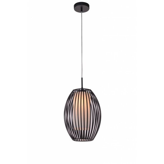 Fantasia Muna suspension, ovale, structure acier noir et verre blanc, diamètre 250 mm, hauteur 1200 mm, culot E27, IP20