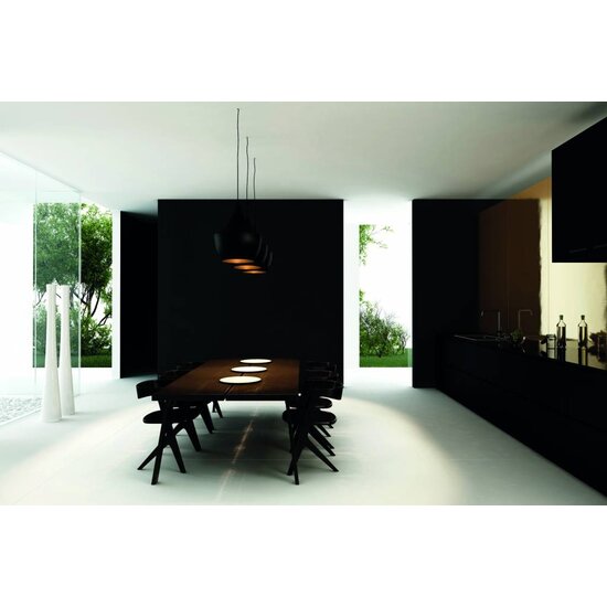 Fantasia KAYA pendant light in black-gold steel, conical shape, E27 socket (bulb not included), Ø250mm x 1200mm high, IP20
