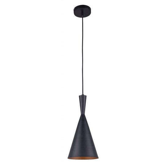 Fantasia OSHA pendant lamp, conical shape black with gold, 1x E27 fitting, 185mm diameter, 1200mm height, steel