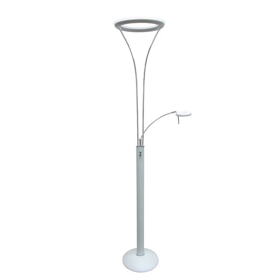Fantasia Ceres floor lamp with reading light in white-chrome, dimmable LED 30W + 6W, 3050 + 600 lumen, 3000K warm white