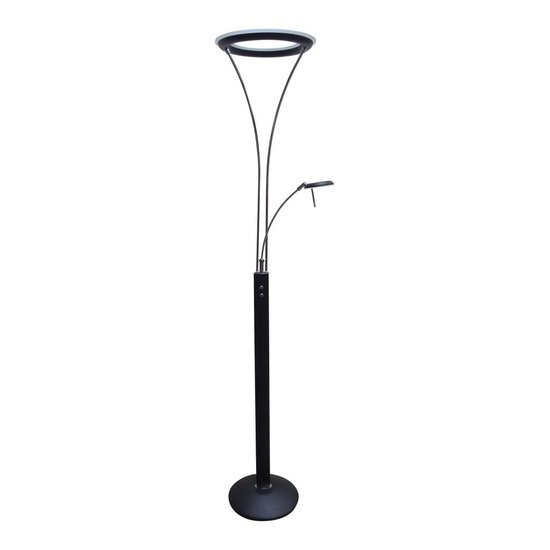 Fantasia Ceres lámpara de pie con lámpara de lectura en blanco-cromo, LED regulable 30W + 6W, 3050 + 600 lúmenes, 3000K