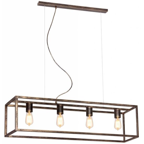 Suspension Kago Fantasia, acier, finition ruggine/cuivre/noir, 100 cm de large, 4x douille E27, IP20
