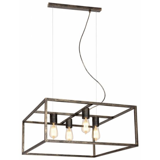 Fantasia Kago suspension, modèle carré en acier coloris rouille, 4x culot E27, 600x600x250 mm, IP20, ampoules non incluses