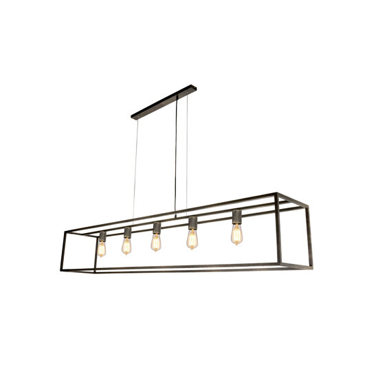 Suspension Fantasia Kago à 5 douilles E27, 150 cm de long, acier, finition rouille (ruggine)