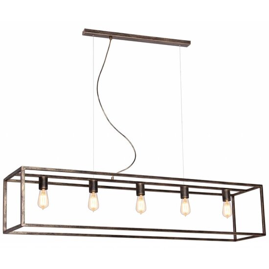 Suspension Fantasia Kago à 5 douilles E27, 150 cm de long, acier, finition rouille (ruggine)
