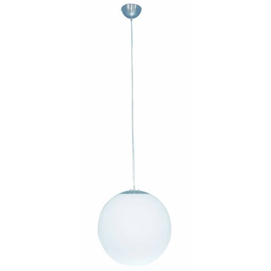 Fantasia Sphere Pendelleuchte, Glaskugel weiß Ø400mm, Stange gebürsteter Stahl 1200mm, E27-Fassung, Leuchtmittel nicht enthalten