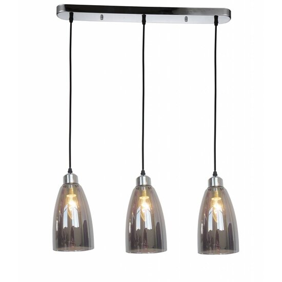 Lámpara colgante Fantasia Cabo, cristal ahumado cónico, 3x E14 (bombillas no incluidas), 120cm de alto, cromo