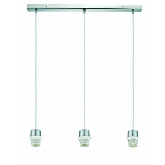 Fantasia Nina lampara colgante 640mm de ancho en acero cepillado, 3x portalamparas E27, pantalla a parte