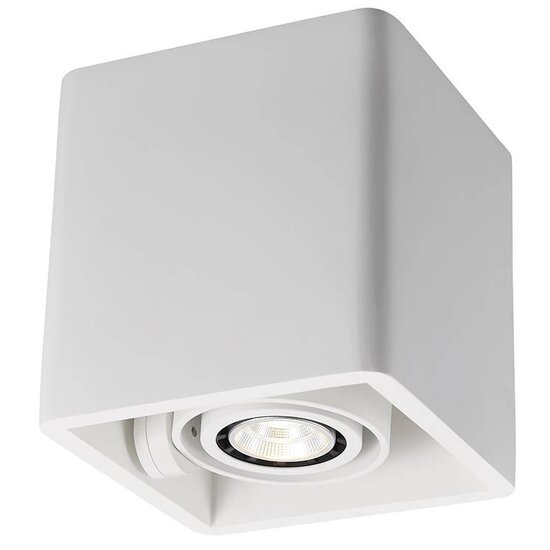 Plafonnier ZivaBox Fantasia en plâtre blanc, design carré, pour 1 spot GU10 (ampoule non incluse), 130x130x135mm, orientable 30°, IP20