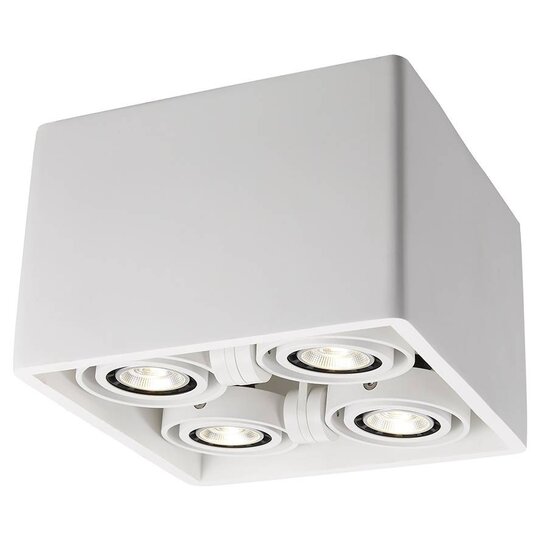 Plafonnier Fantasia Zivabox en plâtre blanc, design carré, pour 4x GU10 (ampoules non incl.), 205x205x135mm, IP20