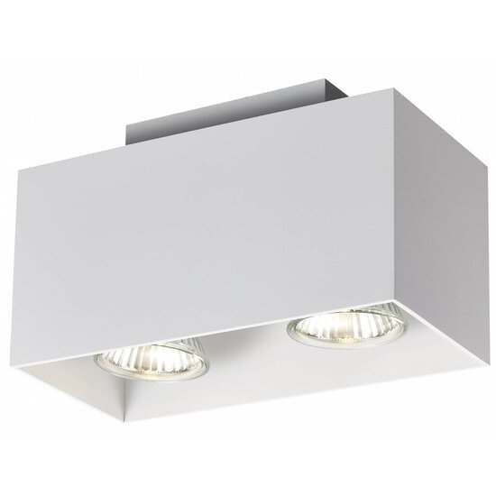 Plafonnier Fantasia Kubo en aluminium blanc, 2 spots LED GU10 5W, 2700K, dimmable, 180x90x110mm