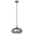 Fantasia Nismo pendant lamp with round smoked grey glass shade and matte black metal details, Ø 30 cm, height 120 cm, E27 fitting, bulb not included