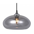 Fantasia Nismo pendant lamp with round smoked grey glass shade and matte black metal details, Ø 30 cm, height 120 cm, E27 fitting, bulb not included