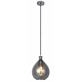 Fantasia Sonos glass pendant lamp, pear shape, smoked grey with matte black cord, Ø23cm, height 120cm, E27 fitting