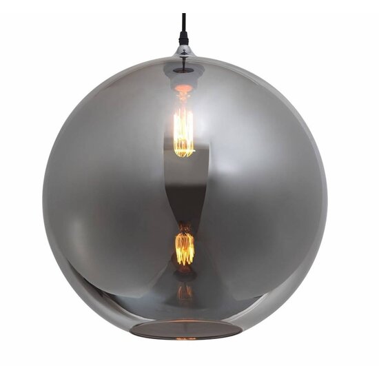 Fantasia Rogodo spherical pendant lamp in smoked grey glass with matte black, Ø40cm, height 120cm, E27 fitting, bulb not included