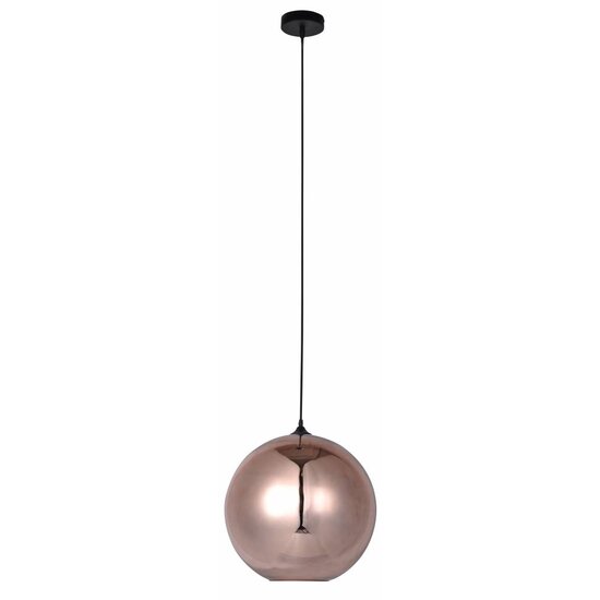 Fantasia Rogodo pendant light, smoked glass sphere shade Ø30cm, matte black suspension, E27 fitting, bulb not included