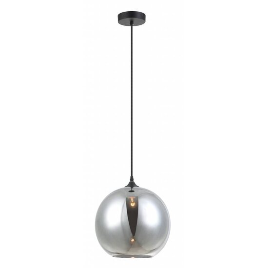 Fantasia Rogodo pendant light, smoked glass sphere shade Ø30cm, matte black suspension, E27 fitting, bulb not included
