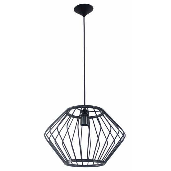 Fantasia Strings hanglamp, geometrisch, mat zwart, diameter 37cm, hoogte 24cm, lengte 113cm, E27