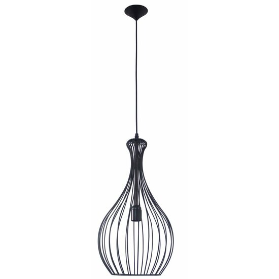 Fantasia Strings geometrische Hängelampe aus mattschwarzem Metalldraht, Durchmesser 260mm, Höhe 520mm, E27-Fassung