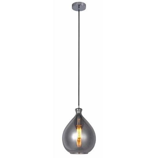 Fantasia Sonos glass pendant lamp, pear shape, smoked grey with matte black cord, Ø23cm, height 120cm, E27 fitting