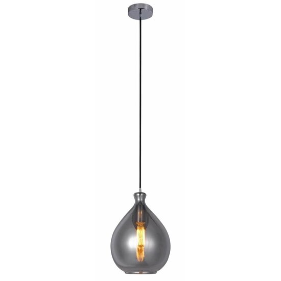 Fantasia Sonos glazen hanglamp in peervorm, gerookt grijs met mat zwart snoer, Ø23cm, hoogte 120cm, E27 fitting