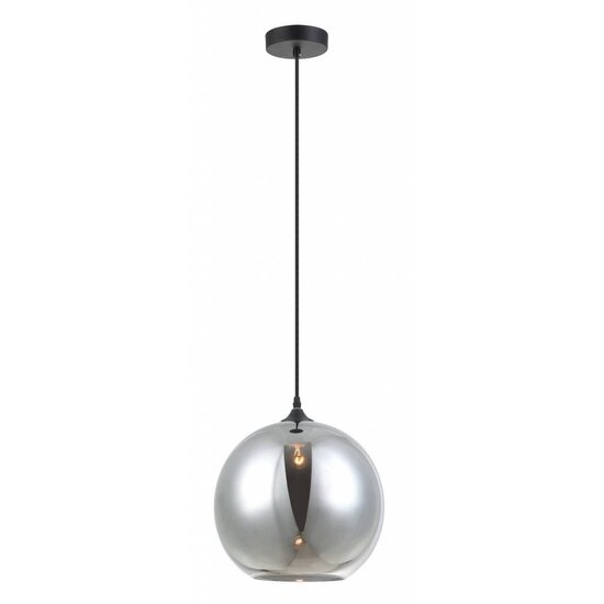 Fantasia Rogodo spherical pendant lamp in smoked grey glass with matte black, Ø40cm, height 120cm, E27 fitting, bulb not included