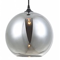 Fantasia Rogodo hanglamp, bolvormige kap gerookt glas Ø30cm, mat zwart ophangsysteem, fitting E27, lamp niet inbegrepen