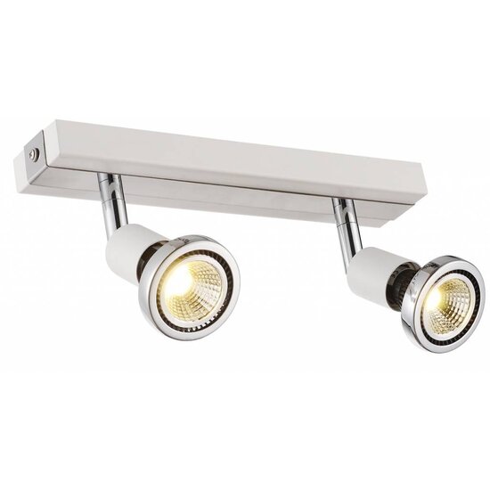 Fantasia Robus richtbare plafondlamp wit-chroom, 2x GU10 LED 5W 3000K 367 lumen, 250x51x77mm, IP20