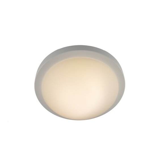 Fantasia Sedna ceiling lamp, round white glass with brushed steel rim, 2x10W E27 bulbs included, 3000K