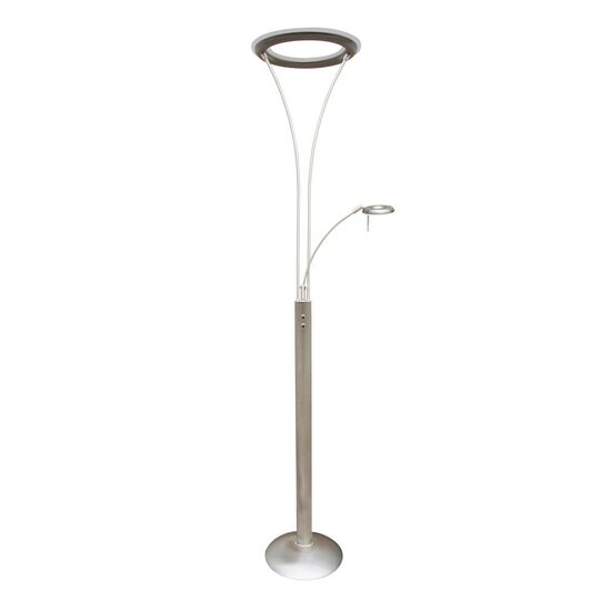 Fantasia Ceres lámpara de pie con lámpara de lectura en blanco-cromo, LED regulable 30W + 6W, 3050 + 600 lúmenes, 3000K