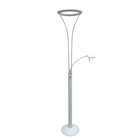 Fantasia Ceres lámpara de pie con lámpara de lectura en blanco-cromo, LED regulable 30W + 6W, 3050 + 600 lúmenes, 3000K