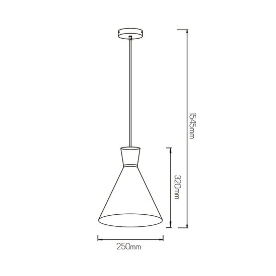 Fantasia cone pendant lamp in black plastic, diameter 25 cm, height adjustable up to 154.5 cm, E27 fitting, bulb not included