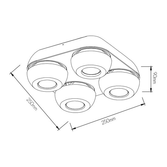 Fantasia OLEO square ceiling lamp with 4 adjustable spots, LED 4x7W 3000K, white, dimmable