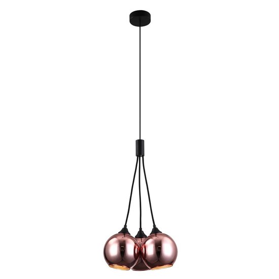 Fantasia Rogodo Hängeleuchte mit 3 Kugeln aus grauem Rauchglas, roségoldener Rahmen, 3x E14, Durchmesser 340 mm