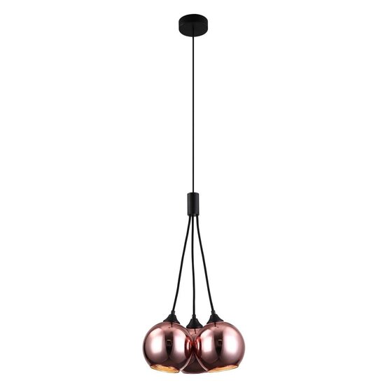 Fantasia Rogodo Hängeleuchte mit 3 Kugeln aus grauem Rauchglas, roségoldener Rahmen, 3x E14, Durchmesser 340 mm