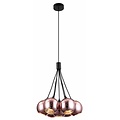 Fantasia Rogodo pendant lamp with 7 glass balls in rose gold with black glass, 7x E14, adjustable height