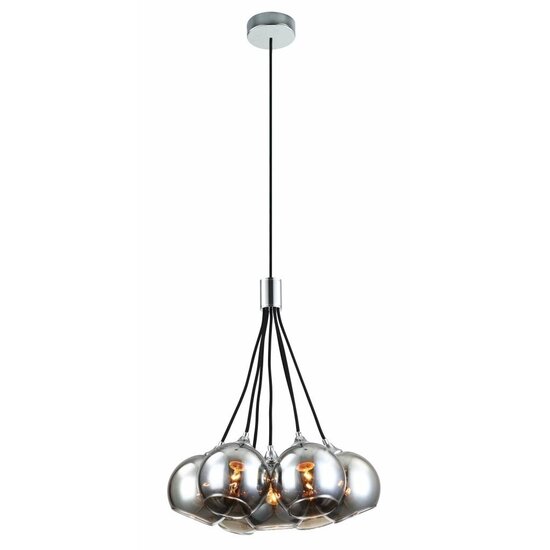 Fantasia Rogodo pendant lamp with 7 glass balls in rose gold with black glass, 7x E14, adjustable height