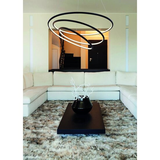 Fantasia BOA LED pendant lamp, spiral design in black metal/plexi, Ø730mm, 88W integrated LED, 3080 lumens, 3000K warm white, dimmable