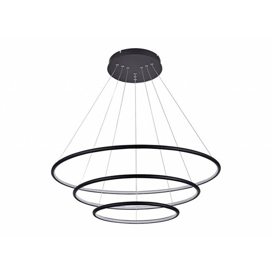 Fantasia Annu pendant lamp with 3 rings, black, 80 cm, 99W LED 3000K, 6435 lumen, dimmable