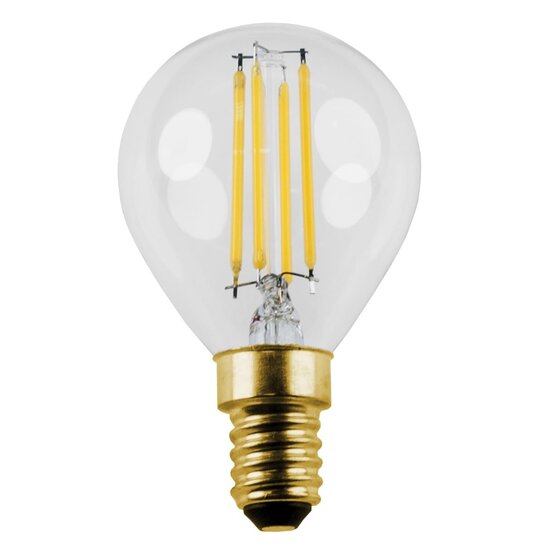 Fantasia LED kogellamp E14 G45 4W, helder glas met kooldraadeffect, 2700K warm wit licht, dimbaar