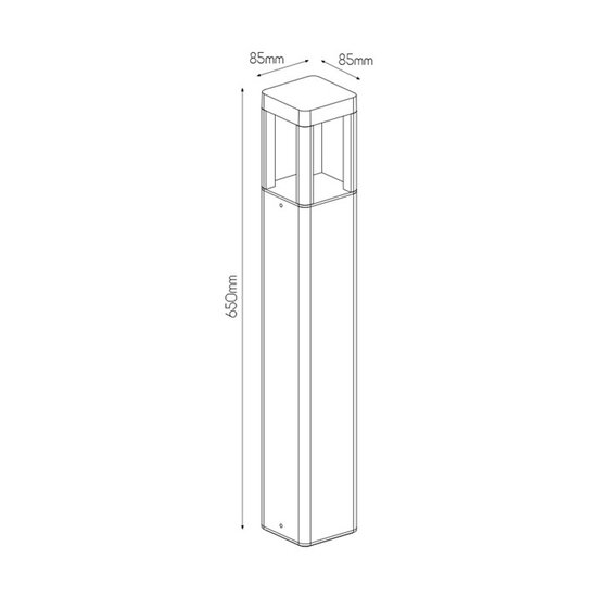 Fantasia poteau de jardin carré noir, 65 cm de haut et 8,5 cm de large, avec LED 7W intégrée (3000K, 595 lumens) et IP65