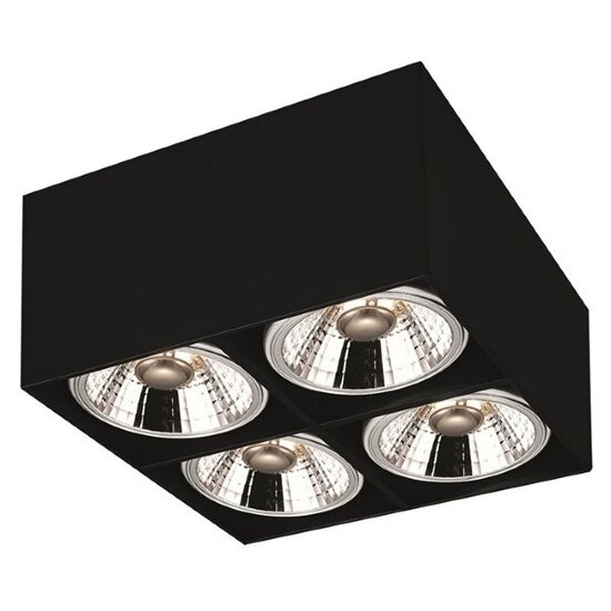 Fantasia Fantasia plafondlamp vierkant zwart, 4 spots met AR111 LED 12W, 2700K, dimbaar, 241x241x120mm