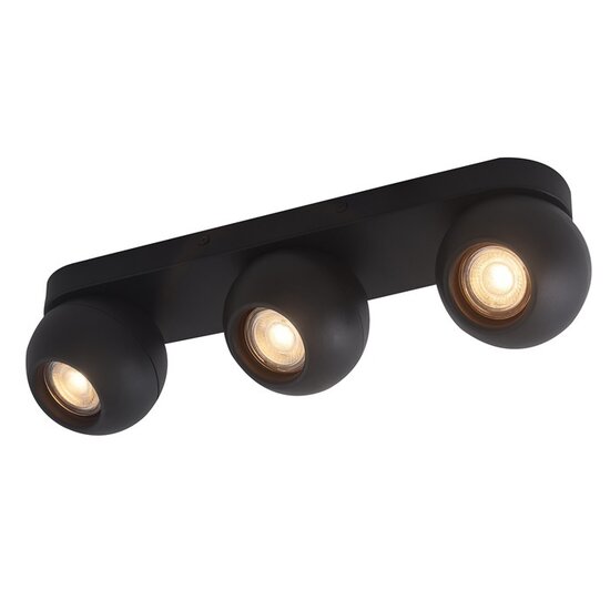 Fantasia TRITON rechthoekige plafondspot met 3 richtbare GU10-spots in zwart aluminium