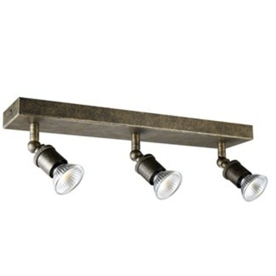 Fantasia plafón rectángulo óxido con 3 focos GU10 LED orientables, 5W, 2700K, regulable