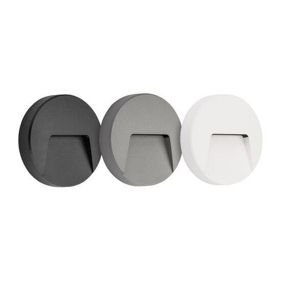 Fantasia Sibo LED buitenwandlamp, rond 135 mm, IP65, 2,8W / 310 lumen, 3000K warm wit, 3 covers zwart/wit/grijs